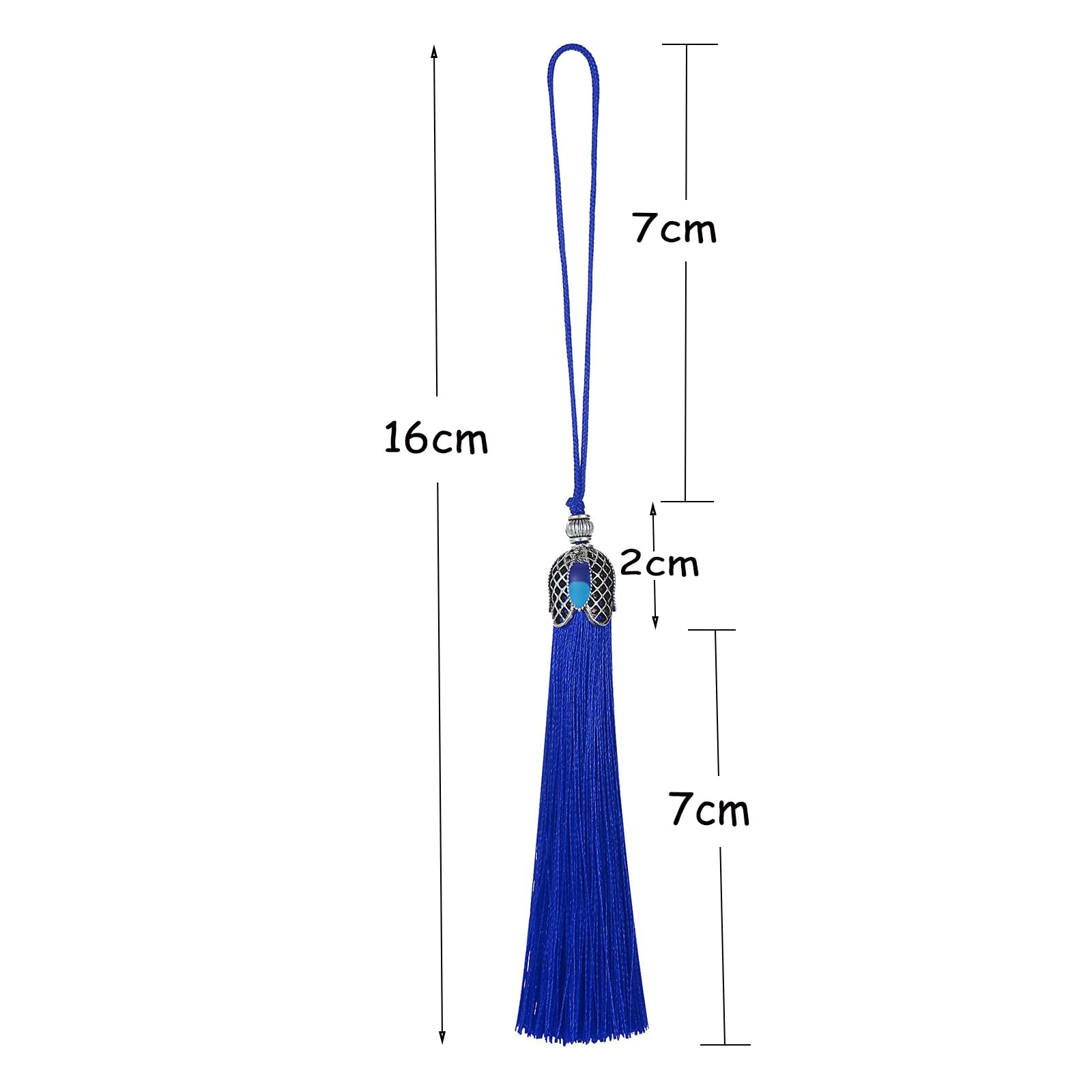20pcs Vintage Silver Bookmark Tassels - 16cm/6.3 Inch Silky Blue Tassels With Loops For DIY Crafts & Jewelry