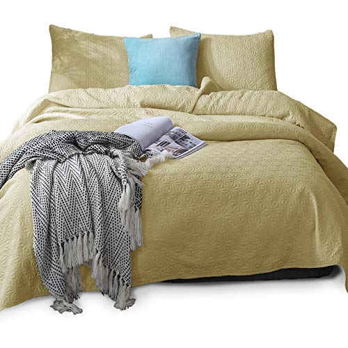 Kasentex Coverlet Quilt Set-Pre Washed-Luxury Microfiber Soft Warm Bedding-Solid Colors Bedspread-Contemporary Design (Sunshine Yellow, Twin + 1 Sham) #TOP8