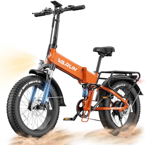 Image of VARUN Electric Bike - 1000W Peak Motor, 25MPH, 60+ Miles, 20 inch * 4.0 inch Fat Tire Foldable Ebike with 48V 13 Ah Battery Lightweight Aluminum Frame E-Bike for Adults with Front Suspension /Full Suspension