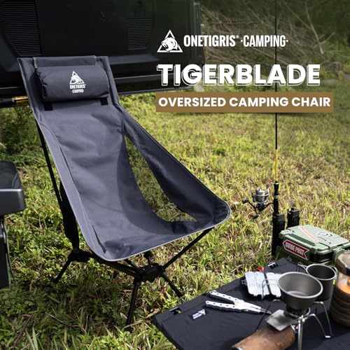 Image of ONETIGRIS Tigerblade High Back Camping Chair with Pillow Design, Comfortable Widened Seat Folding Chair