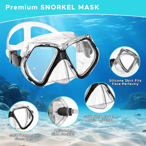 2 Pack Snorkeling Gear for Adults, Dry Snorkel, Mask Set Adult, Diving Scuba Mask, Scuba Gear, Swimming Goggles with Nose Cover, Swim Freediving Tempered Glass Panoramic View Travel Packages - Thumbnail 3