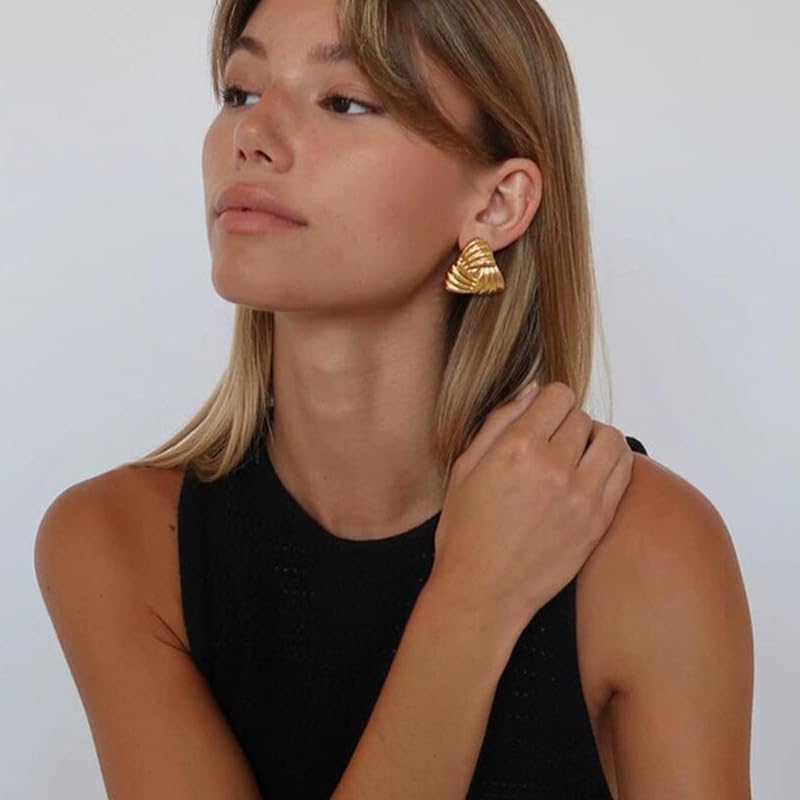 18K Gold Plated Bold Triangle Stud Earrings for Women – Vintage Statement Geometric Earrings, Pierced Ears - Image 5