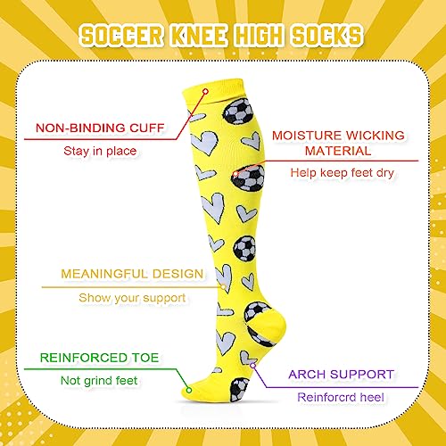 Cindeer 3 Pairs Soccer Novelty Sports Hearts Tube Socks Soccer Gift Knee High Socks for Women Men3