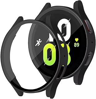 Capa Case Bumper Protetora com Película de Vidro Temperado para Galaxy Watch 4 Watch4 e Galaxy Watch 5 Watch5-40mm (40mm, Preto)