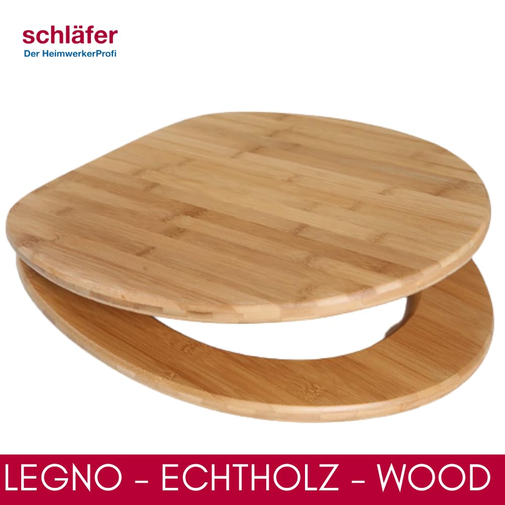 Schläfer 4637153 | Sedile Copriwater Universale Bambus con chiusura Softclose wc Automatica, Tavoletta Bamboo in Legno con Cerniere Regolabili, Copri Wc in Vero Bambù Forma Ovale.