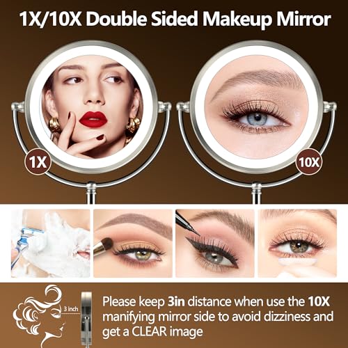 Espejo de Maquillaje 10X con Luz Recargable 9" Redondo miniatura 2