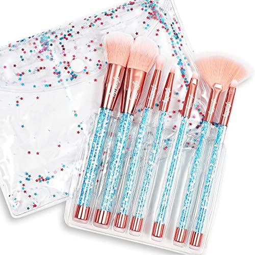 Makeup Brush Set in Blue Glitter and Rose Gold (7 Pieces)