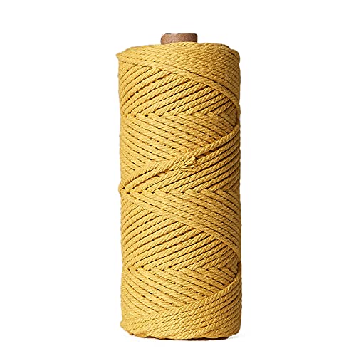 SUTAFOR Macramé Corde Décoration Ficelle Naturel 3mm Fil de Coton 100 m Longueur pour Bricolage Tapisserie Rideaux Tenture Murale Porte-pot de fleurs SZ01H Jaune Cover