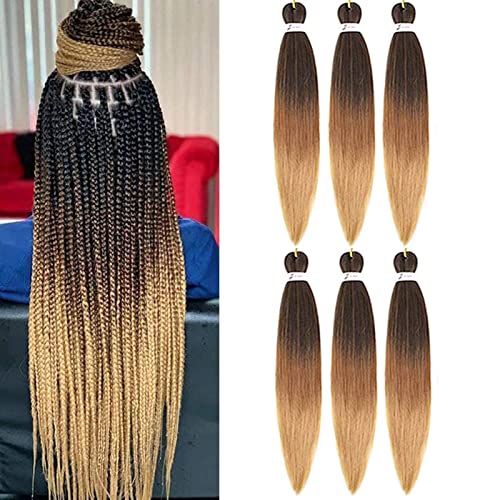 Pre Stretched Braiding Hair- 28 Inch 6 Packs Omber PreStretched Synthetic Braids Hair Extensions Yaki Texture Hot Water Setting Braiding Hair Extensions(1B/30/27)