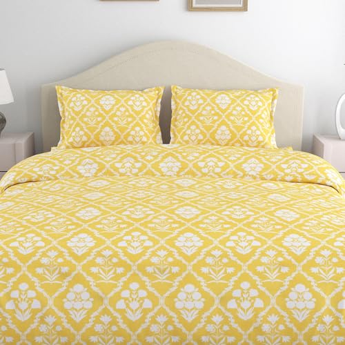 Image of haus & kinder Bedsheet Queen Size Bed Cotton | 186 TC Bed Sheet Double Bed with 2 Pillow Covers (100 x 90 Inches) | Soft Breathable Fabric - Festive Floral