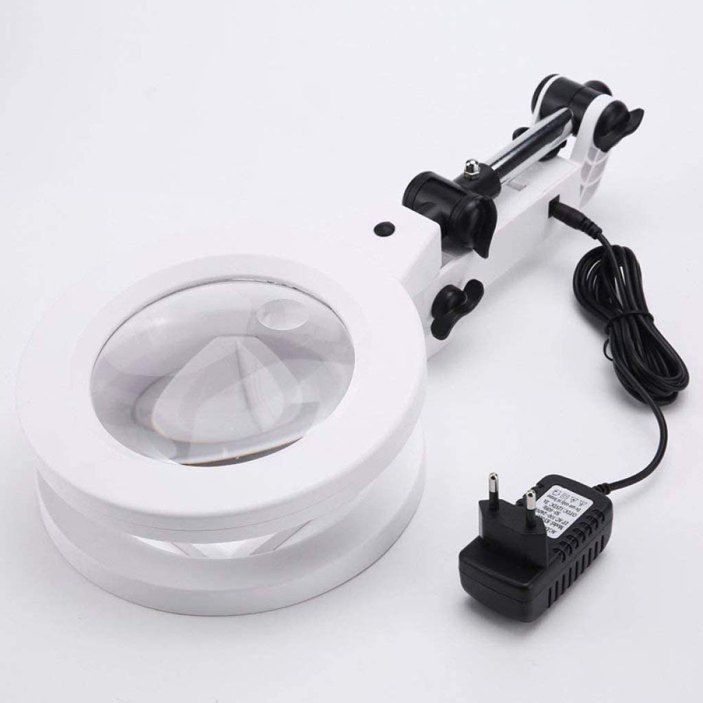 Plug-in-Lupe mit LED-Licht, ältere Lese-Mehrzweck-Desktop-Klapplupe mit 1,5-facher und 5-facher Vergrößerung