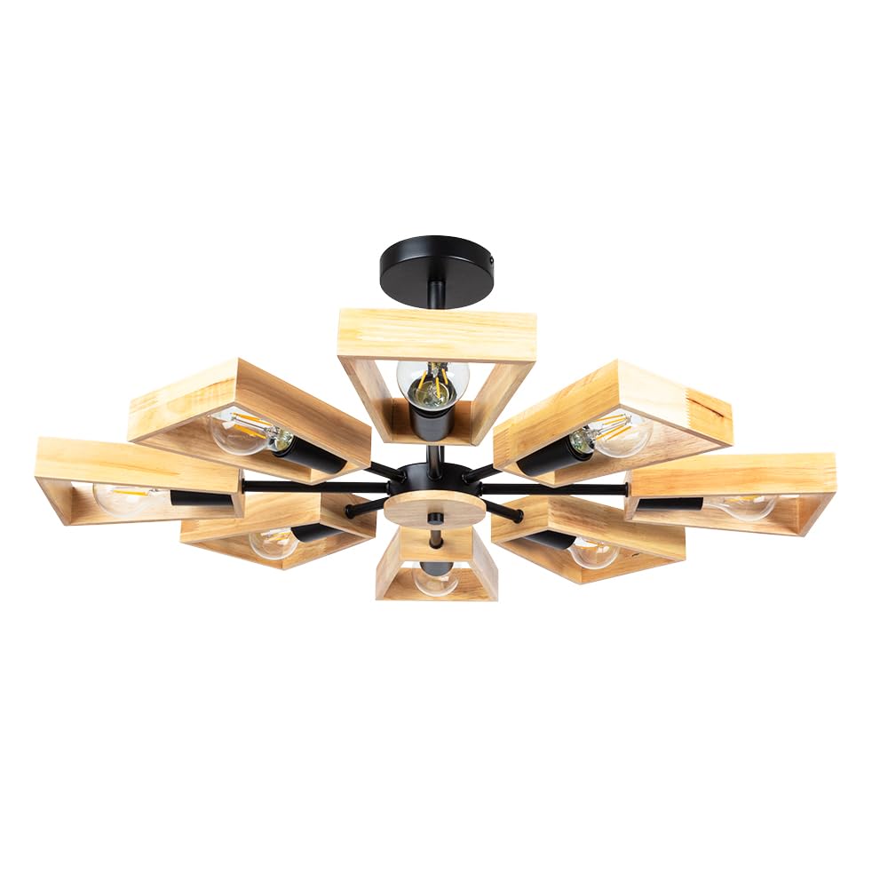 Arte Lamp Brussels Lampadario Soggiorno Plafoniera LED Soffitto 1 Luce in Metallo e Legno Nero per Soggiorno Cameretta con Luce Uniforme per Ambienti Interni