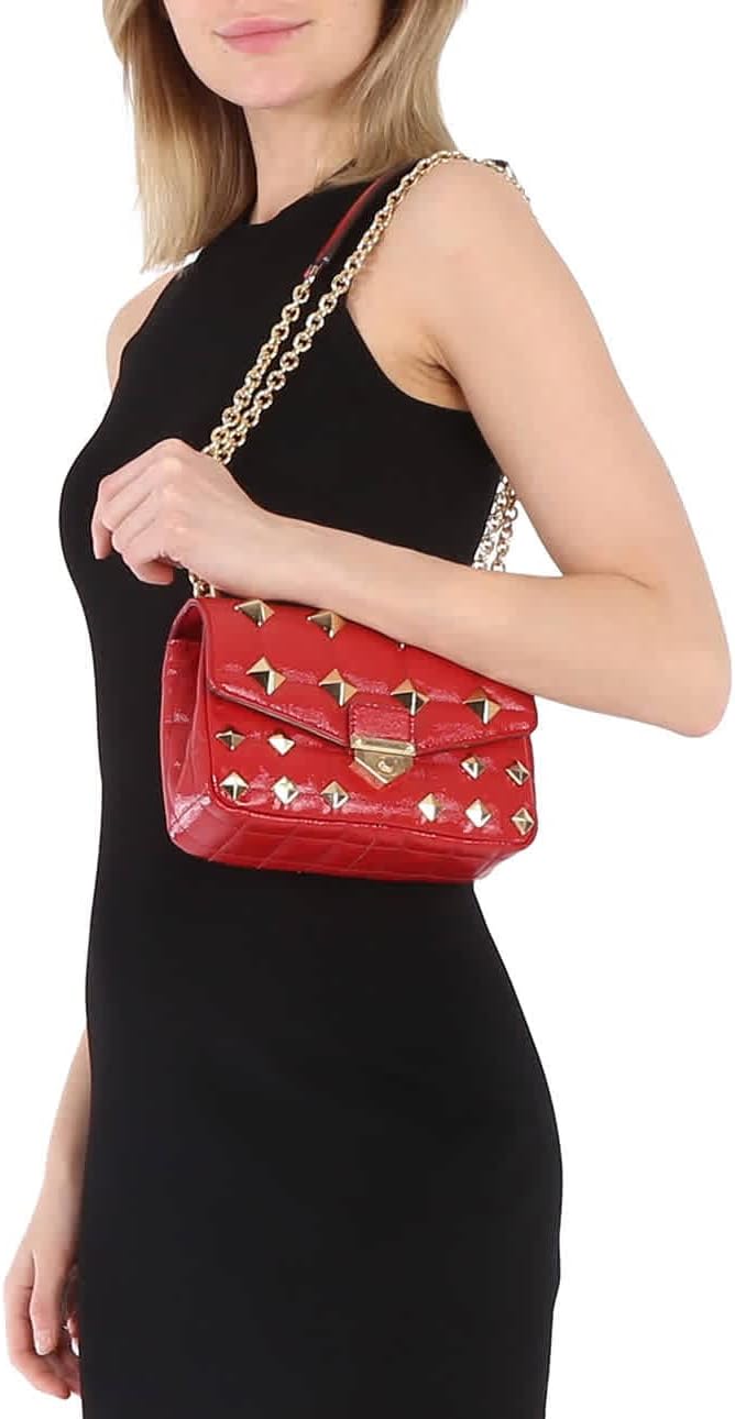 Michael Kors Ladies Soho Small Studded Quilted Patent Leather Shoulder Bag - Crimson