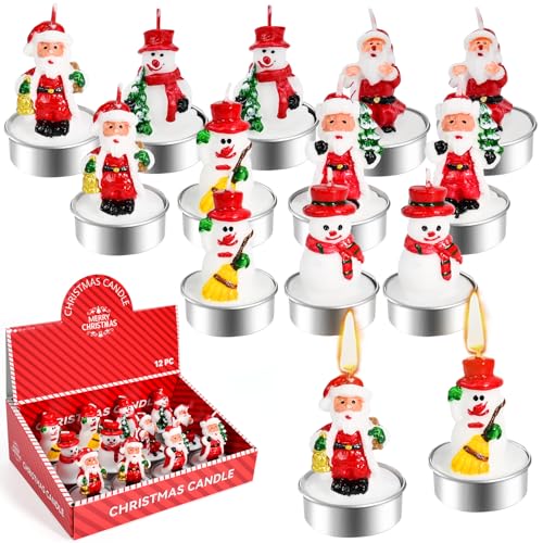 BUZIFU 12 Stück Weihnachten Teelicht Kerzen, 6 Designs Mini...
