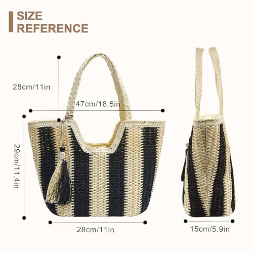 Image of Long Keeper Women Straw Beach Bag Large Weave Tote Bags Summer Boho Shoulder Bag Woven Handbag for Travel Vacation Shopping