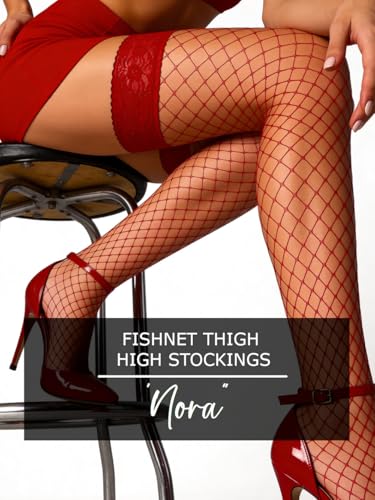 Image of Mila Marutti Fishnet Thigh High Stockings for Women with Lace Top | Fish Net Stockings Lingerie | Colored Fishnets