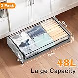 Utoimain 2-Pack Under Bed Storage Box with Lid and Wheels, Under the Bed Storage Containers with Clear Lids & Label, 48L Rolling Under-bed Drawers for Clothes, Blankets, Shoes, Toy - Image 2