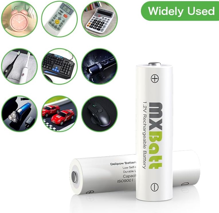 Miniatura 7 de MXBatt Baterías AA recargables NiMH tamaño AA 3300mAh recargables 12 paquetes y baterías triple A 1100mAh paquete de 12 unidades