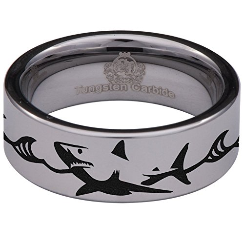 Tungsten Carbide Shark Ring Animal Inspired Wedding Band Anniversary Ring for Men and Women 8mm