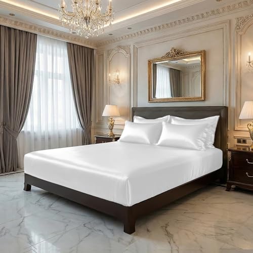 Image of LINENWALAS 100% Pure Bamboo Silk Bedsheet with Oxford Pillow Cover for King Size Bed, Natural Soft, Oeko-Tex Certified & Thermoregulating Bedding Best for Hair and Delicate Skin (108 inch x 108 inch, White)