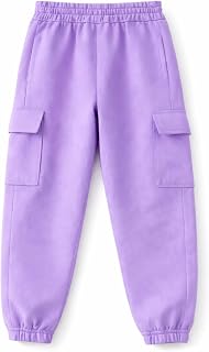 Trampoline Girls Cotton Woven Cargo Trousers | Purple Solid Pants | Elastic Waistband | 4 Pockets | Casual Comfortable Kid... Price In India
