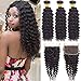 Produktbild Elees Haar Brasilianische Menschenhaarbündel mit Verschluss Deep Wave Bündel mit Verschluss Natürliche Farbe 100% Echthaar Doppelschuß Remy Haar für schwarze Frauen (12 14 16+12 4 * 4)