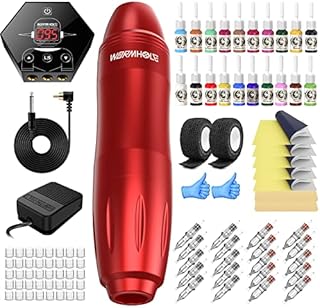 Wormhole Tattoo Pen Kit Rotary Tattoo Machine Kit with Power Supply and Tattoo Cartridge Needles Complete Tattoo Kit for Beginners WTK063