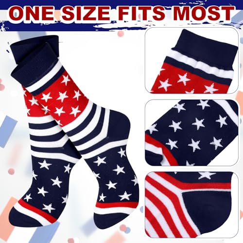 6 Pairs American Flag Socks USA Socks 4th of July Socks for Men Patriotic Flag Socks Novelty Crew Socks Red Blue and White Stars and Stripes Dress Socks USA Gifts for Foreigners3