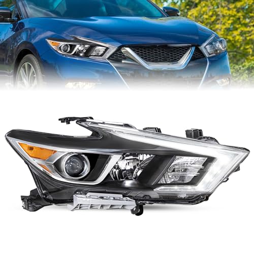 SOCKIR Headlight Assembly Compatible with 2016-2018 Nissan Maxima S/SL/SV OEM w/LED DRL Projector Headlamp OE Style Right Passenger Side