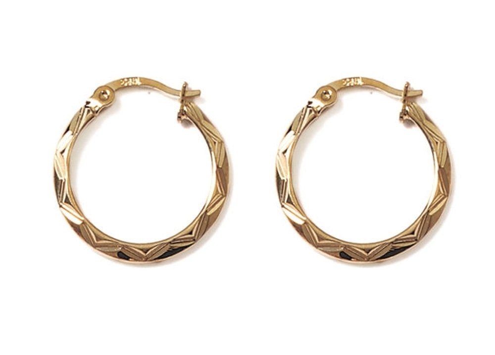 Boucles d'oreilles créoles géométriques en plaqué or texturé 20mm - 2