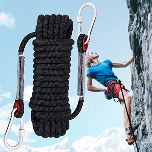 Defimob Climbing Rope,12Mm/ 10Mm Static Outdoor Rock With 2 Steel Hooks,32Ft/ 64Ft/ 96Ft/ 131Ft/ 164Ft Escape Rope, Safety Rappelling Rope Ice Climbing Equipment Fire Rescue Parachute #TOP3