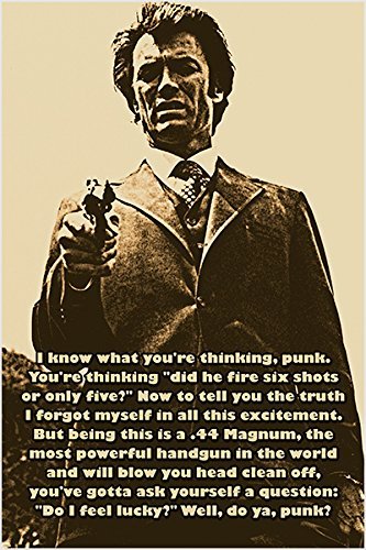 Dirty Harry AKA Clint Eastwood Photo Quote Poster DO You Feel Lucky? 24X36