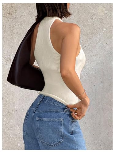 Verdusa Women's Cut Out Ribbed Halter Tops Summer Sleeveless Slim Fit Going Out Tops2