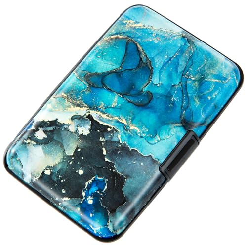 Image of Credit Card Holder Small RFID Blocking Wallet Business Metal Slim Mini Aluminum Hard Case for Women Men Gift, Fluid Art, small