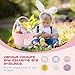 OIAHOMY Easter Basket with Handle, Personalized Bunny Easter Basket for Kids, Woven Rope Gift Empty for Eggs, Baby Treasure Hunt Baskets with Wooden Card for Boys and Girls - Pink
