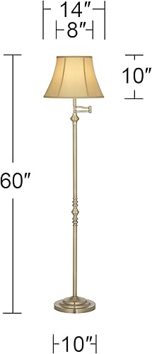 Miniatura 4 de Regency Hill Montebello - Lámpara de pie tradicional ajustable con brazo oscilante de 60 pulgadas de alto, columna de metal de latón antiguo,