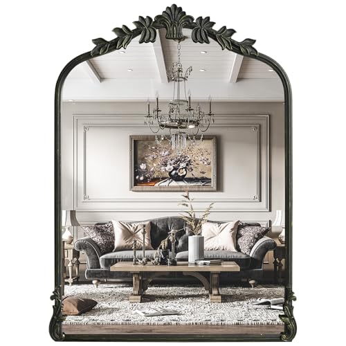 Image of WallBeyond Black Antique Mirror for Vanity 22x30 Inch, Black Vintage Mirror with Ornate Frame, Arched Vintage Wall for Bathroom, Living Room, Fireplace