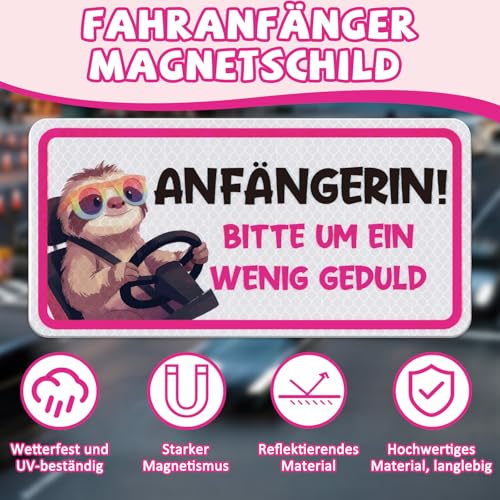 Anruzon Fahranfänger Magnetschild (20x10cm) - Anfänger Schild Auto Lustig - Alternative zu Aufkleber - Geschenke zum Führerschein - Magnetschild mit Spruch & witzigem Motiv