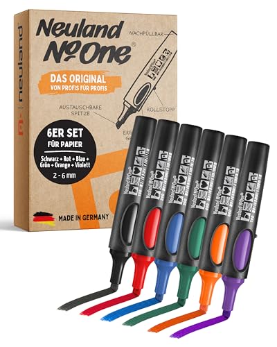 Neuland No.One® Flipchartmarker I Mehrfarbiges 6er Set mit Keilspitze 2-6mm I Nachfüllbarer Marker â€¦ – Miniatur