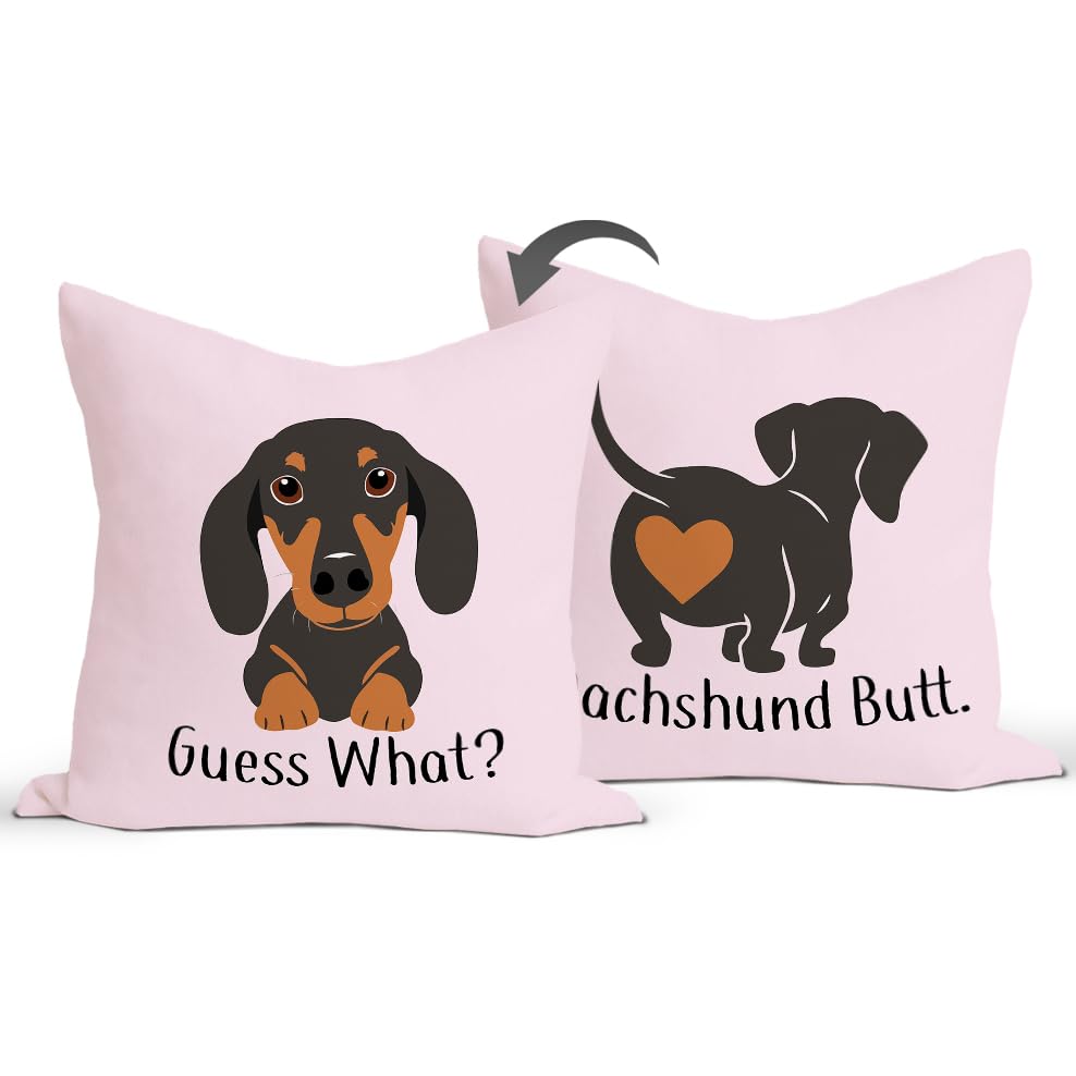 Rusenbao Dachshund Dog Pink Reversible Pillow Covers - Dachshund Gifts for Women Wiener Dog Stuff Gifts Decorative Bed