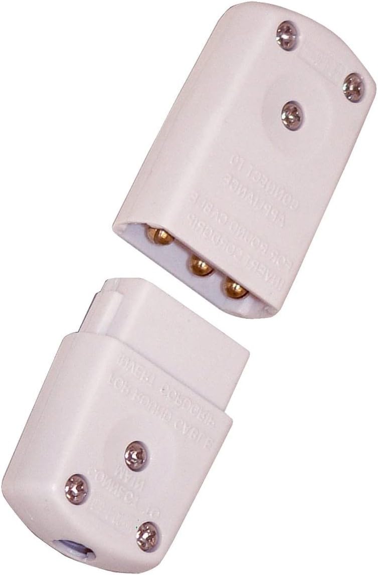 Electric Lead In-Line Flex Connector Plug Socket, 3-Pin Cable Wire Joiner, 10 Amp 220-250V CE UK white - Image 2