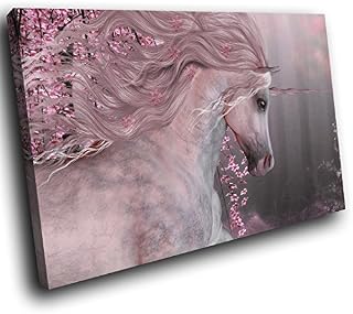 A770 Pink Floral Unicorn Forest Funky Animal Canvas Wall Art Picture Prints
