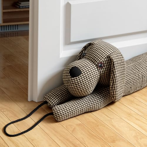 Bas de Porte Décoratifs Coupe Vent 93 cm, Boudin de Porte pour Portes et Fenêtres, Tissu d’Entrée Coussin Automatique Anti-Insecte et Anti-Odeur, Décoratif Extra-Lourd Lavable, Adorable Forme de Chien