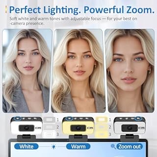 Danyesth Webcam 4K con luce e zoom, fotocamera USB per computer con microfono, copertura privacy e luce anti-interferenza, autofocus 4K UHD Webcam per PC Laptop Monitor, Plug & Play con adattatore di