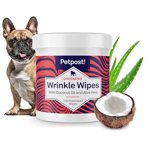 Petpost Wrinkle Wipes for Dogs | 100 Count Dog Face & Wrinkle Cleaner | Gentle Pet Wipes with Coconut Oil for Bulldogs, Pugs & Wrinkly Breeds | Dog Cleaning & Deodorizing Wipes