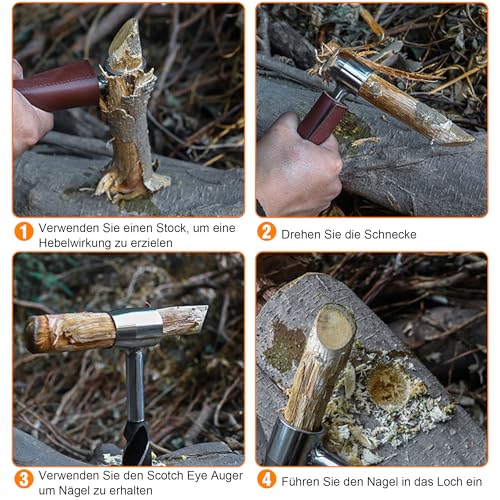 Bushcraft Handbohrmaschine für Holz: Bushcraft Bohrer Set，Handbohrer Überlebensbohrer mit Holster für Camping, Bushcraft, Outdoor Survival