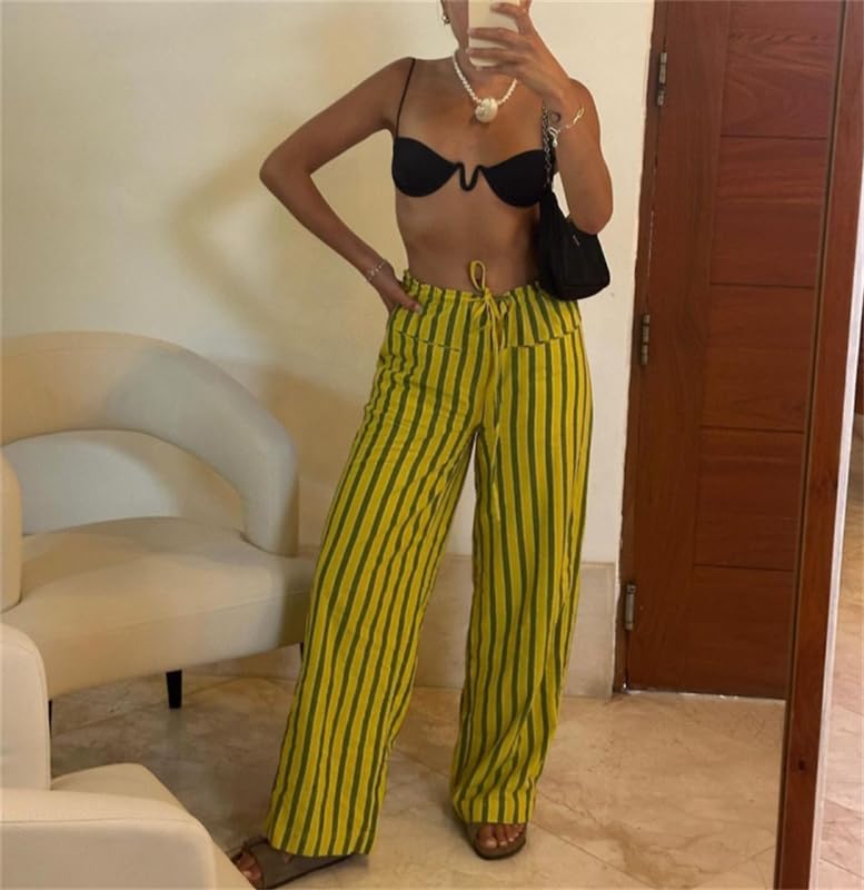 Women Plaid Wide Leg Pants High Waist Drawstring Pants Casual Lounge Pants Loose Trousers Sweatpants Bottoms3