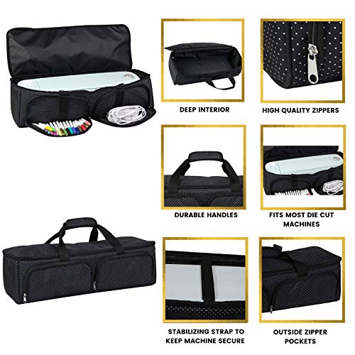 Everything Mary Die-Cut Machine Carrying Case, Black Polka Dot - Storage Tote For Cricut Air & Maker Brother, & Silhouette - Accessories Bag For Supplies, Weeding Tools, Pens & Vinyl #TOP3