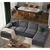 U-Shaped Sectional Sofa with Double Chaise,Linen Fabric 4-Seat Modern Couch, Removable Pillows for Apartment Living Room, Black