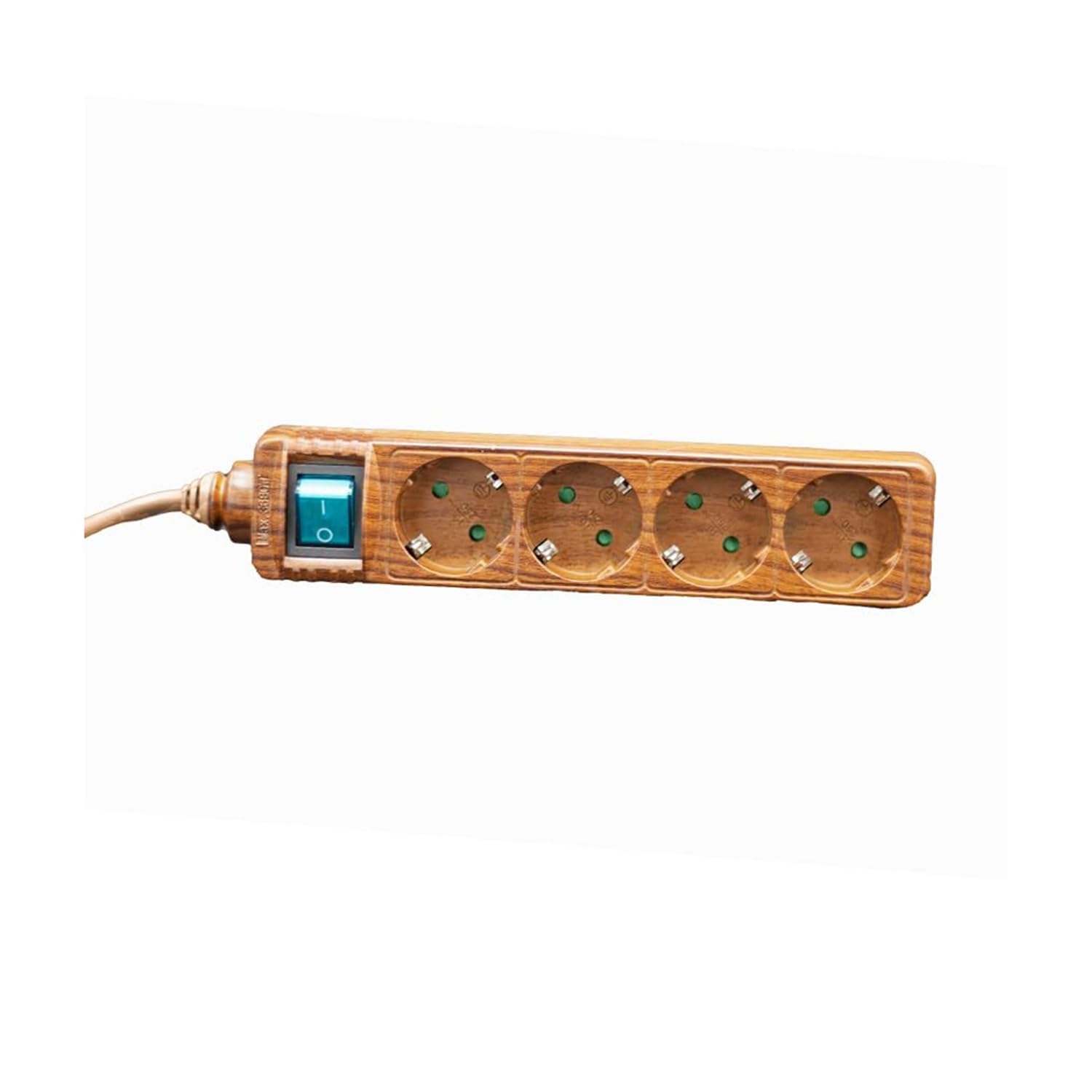 Base IV con Toma de Tierra y Cable de 1.5 m - Manguera 3 x 1.5 mm y Interruptor de Madera, Ideal para asegurar Seguridad y funcionalidad con conexión confiable en Cualquier Lugar.